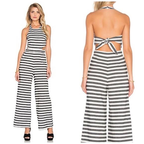Mara Hoffman Women's Black Striped Jacquard Halter Cutout Jumpsuit Size 4 - Picture 1 of 5
